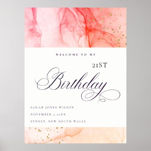 Pastel Pink Orange Any Age Birthday Welcome Poster