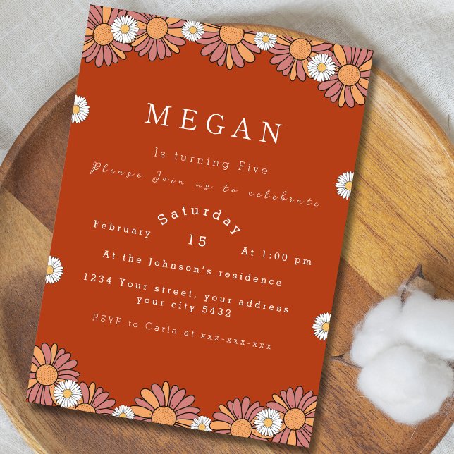 Pastel Pink & Orange Daisy floral Pattern Invitation (Creator Uploaded)