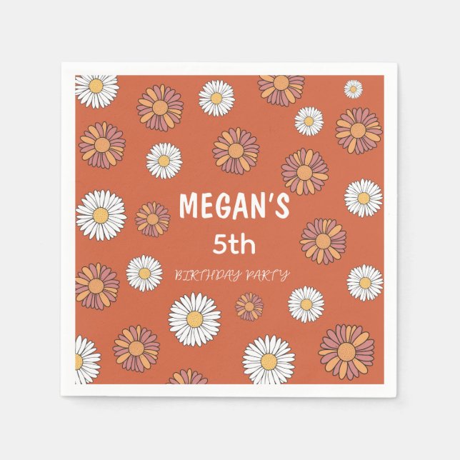 Pastel Pink & Orange Daisy floral Pattern Napkins (Front)