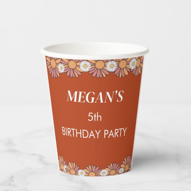 Pastel Pink & Orange Daisy floral Pattern Paper Cups (Front)
