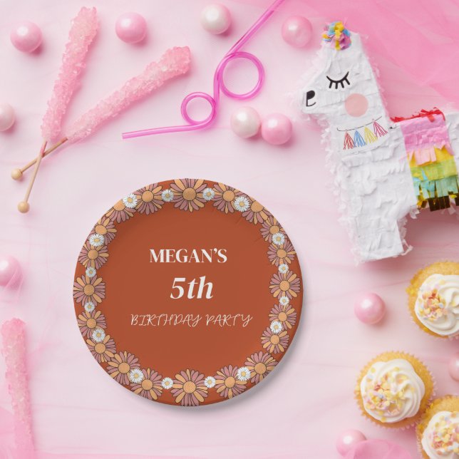 Pastel Pink & Orange Daisy floral Pattern Paper Plates (Party)