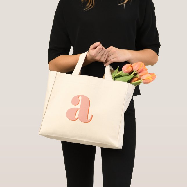 Pastel Pink Orange Monogrammed Retro Lettering Mini Tote Bag (Front (Product))