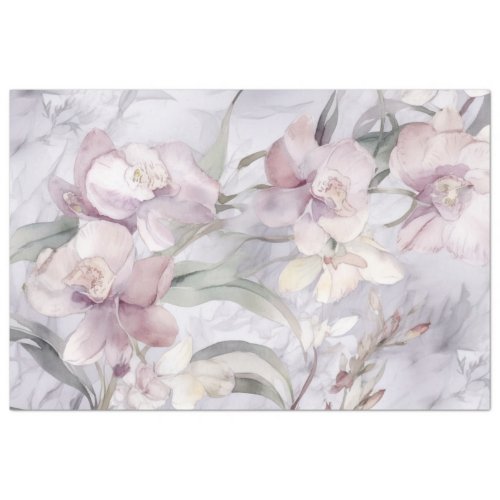 PASTEL PINK ORCHIDS FLORAL DECOUPAGE TISSUE PAPER