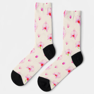 Pastel pink orchids socks