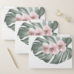 Pastel Pink Orchids Tropical Watercolor Floral File Folder
