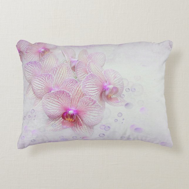 pastel pink orchids with bubbles decorative pillow (Front)