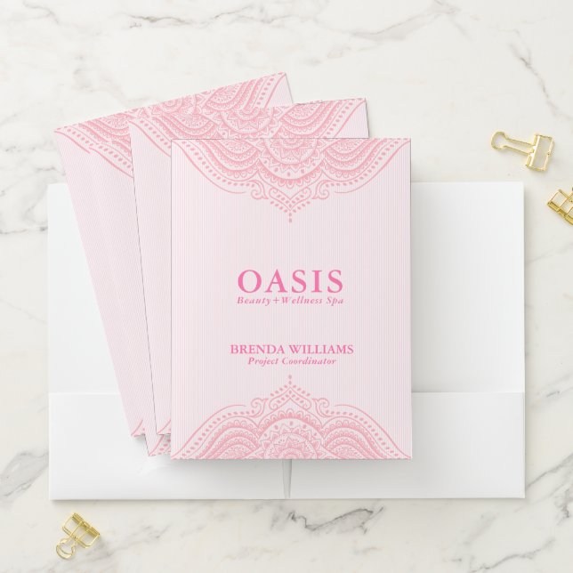 Pastel Pink Ornate Paisley Ornament Pocket Folder (In Situ)