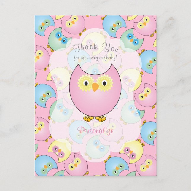 Pastel Pink Owl Baby Girl Shower Theme Postcard (Front)