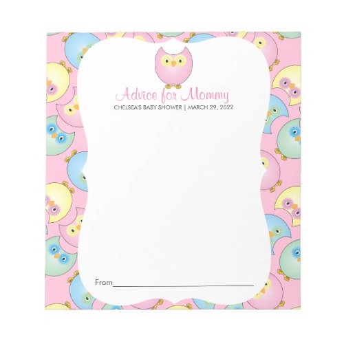 Pastel Pink Owl Baby Shower _ Advice Notepad