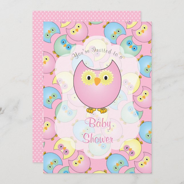 Pastel Pink Owl Baby Shower Invitation (Front/Back)