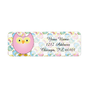Pastel Pink Owl Baby Shower Theme Label
