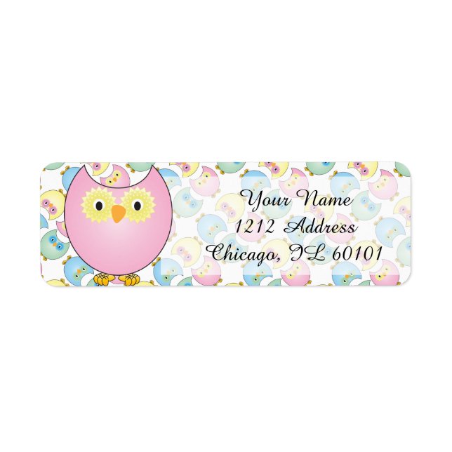 Pastel Pink Owl Baby Shower Theme Label (Front)