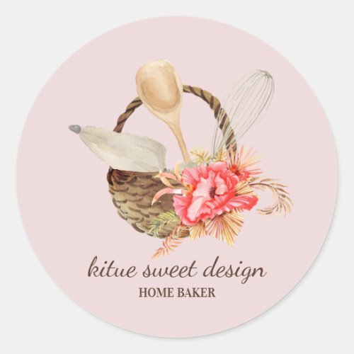 Pastel Pink Pastry Chef Bakery Classic Round Sticker