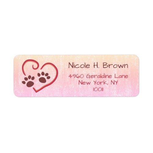 Pastel Pink Paw Prints On Heart Return Address Label