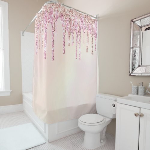  Pastel Pink Peach Ombre Gold Glitter Drip AP7  Shower Curtain