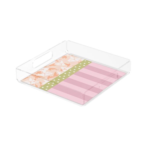 Pastel Pink Peach Tan Girly Floral Design Tray
