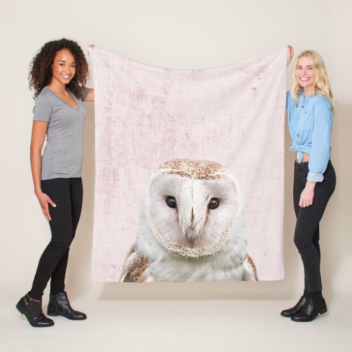 Pastel Pink Peekaboo Barn Owl Minimalist Nursery Fleece Blanket