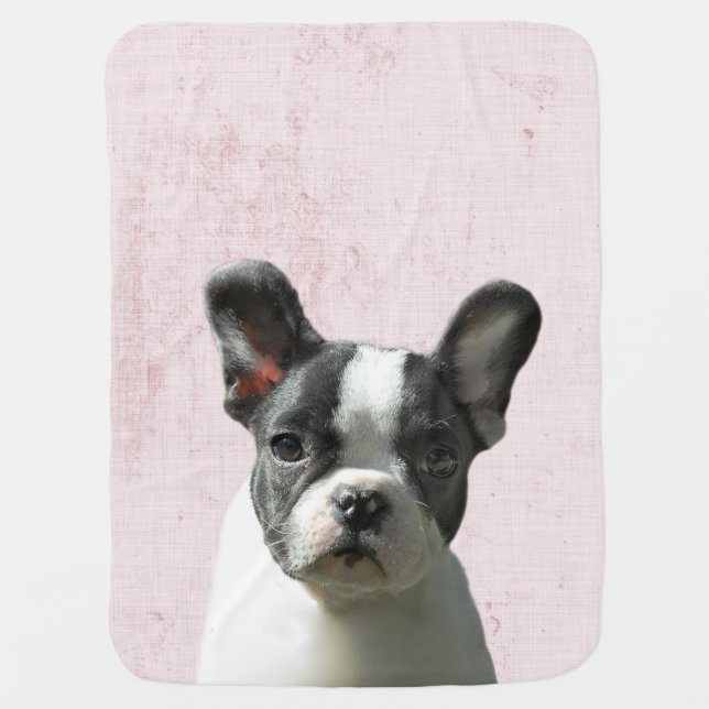 Pastel Pink Peekaboo Boston Terrier Puppy Nursery Baby Blanket (Front)
