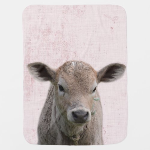 Pastel Pink Peekaboo Cow Minimalist Nursery Baby Blanket