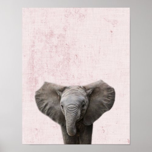 Pastel Pink Peekaboo Elephant Minimalist Nursery Poster