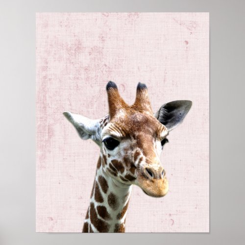Pastel Pink Peekaboo Giraffe Minimalist Nursery Poster