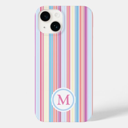 Pastel Pink Pencil Stripes Monogram Case_Mate iPhone 14 Case
