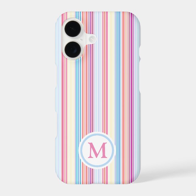 Pastel Pink Pencil Stripes Monogram Case-Mate iPhone Case (Back)