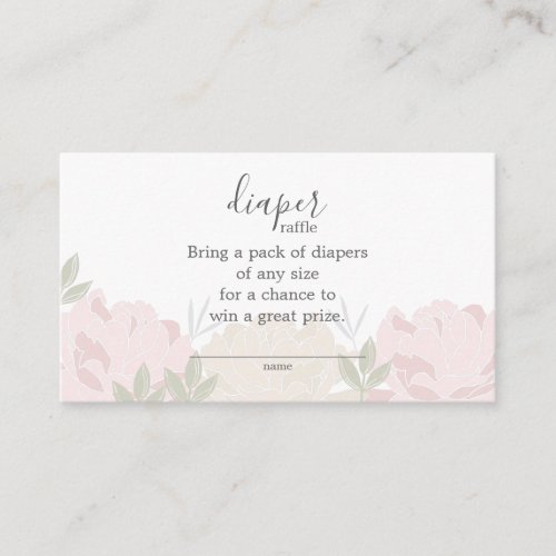 Pastel Pink Peonies Diaper Raffle Baby Shower Enclosure Card