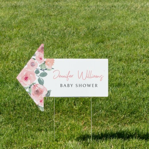 Pastel pink peonies floral baby shower arrow sign