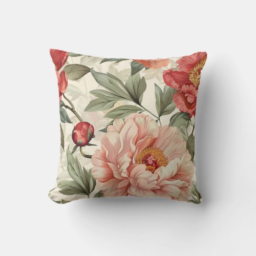 Pastel Pink peony flower blossom with petals Throw Pillow