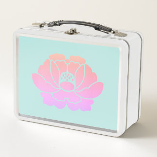 pastel pink peony metal lunch box