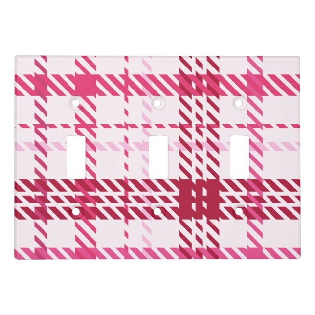 pastel pink plaid pattern red print light switch cover (Front)