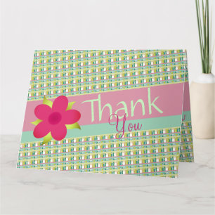Pastel Pink Plaid With Mint Green Card