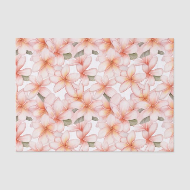 Pastel Pink Plumeria Frangipani Floral Patterned Tissue Paper (Front)