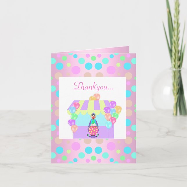 PASTEL PINK POLKA DOT CIRCUS THANK YOU CARD (Front)