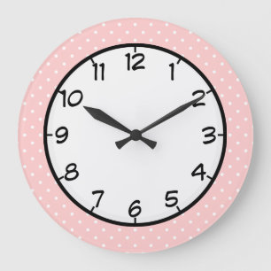 Pastel Pink Polka Dot Large Clock