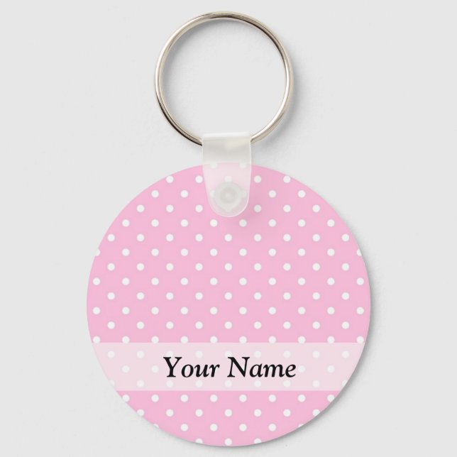 Pastel pink polka dot pattern keychain (Front)