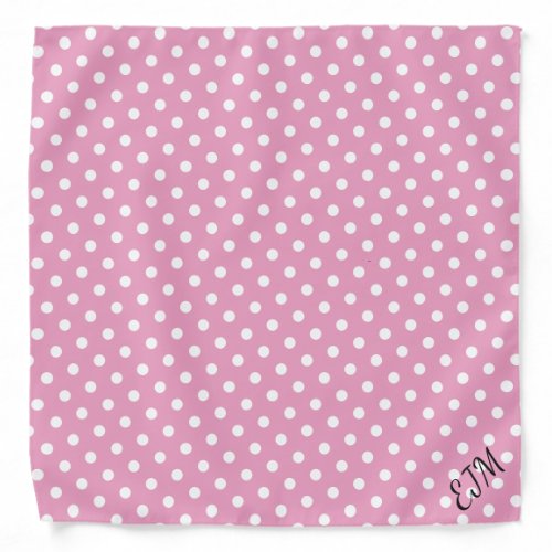 Pastel Pink Polka Dot Patterned Retro Monogram Bandana