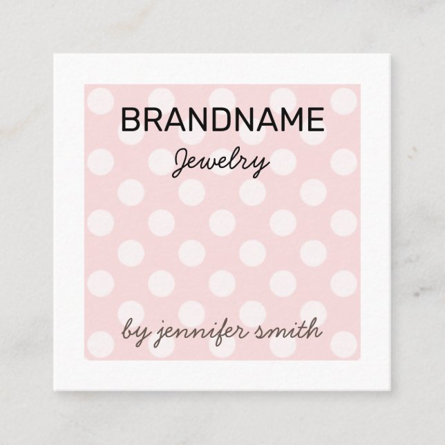 Pastel Pink Polka Dots Handmade Jewelry Display Square Business Card (Front)