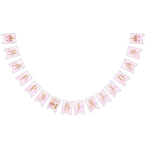 Pastel Pink Pretty Floral Unicorn Birthday Party Bunting Flags