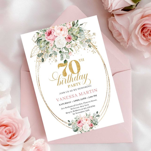 Pastel Pink Printable 70th Birthday Invitation (Pastel Pink Printable 70th Birthday Invitation)