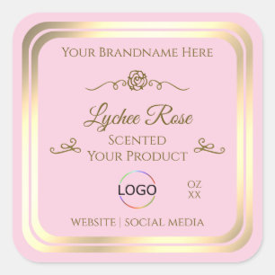 Pastel Pink Product Label with Gold Frame and Logo