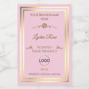 Pastel Pink Product Label with Gold Frame and Logo