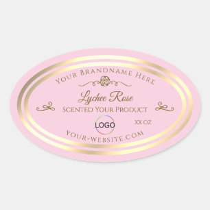 Pastel Pink Product Label with Gold Frame and Logo