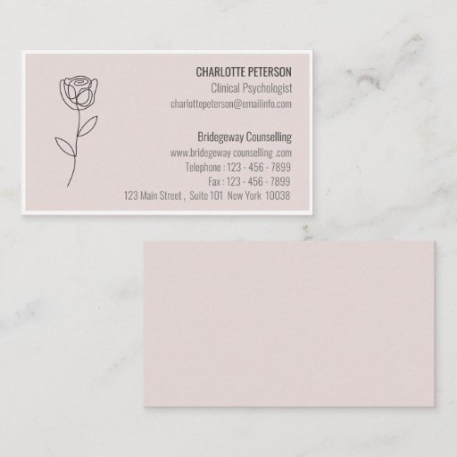 Customizable Pastel Pink Psychologist &amp; Counselor Business Card