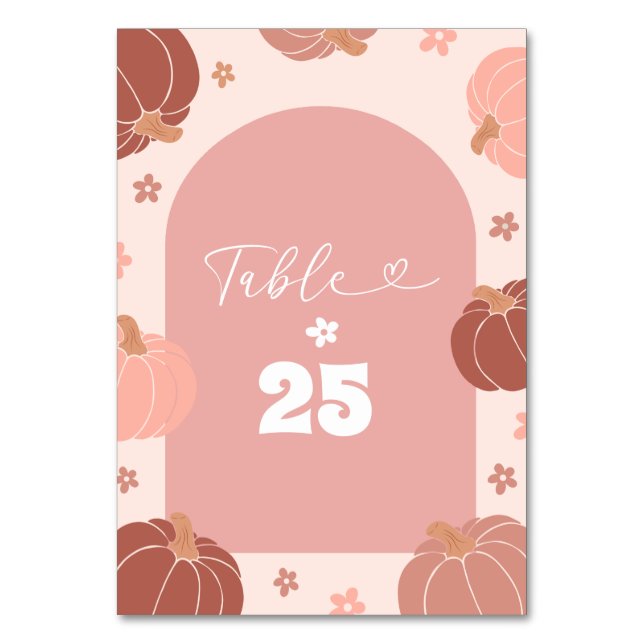 Pastel Pink Pumpkin First Birthday Table Number (Front)