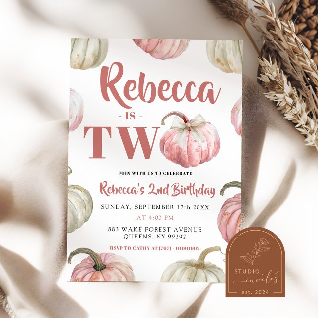 Pastel Pink Pumpkin Girl 2nd Birthday Invitation (Creator Uploaded)