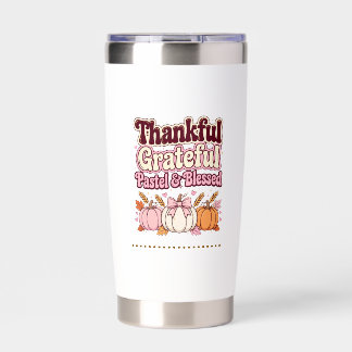 Pastel Pink Pumpkin Thankful Grateful Blessed Insulated Tumbler