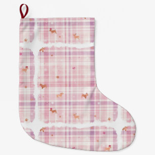 Pastel Pink Puppy Christmas Stocking with Crowns