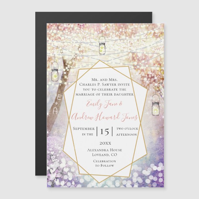 Pastel Pink Purple Blue Blush Fairytale Wedding Magnetic Invitation (Front/Back)